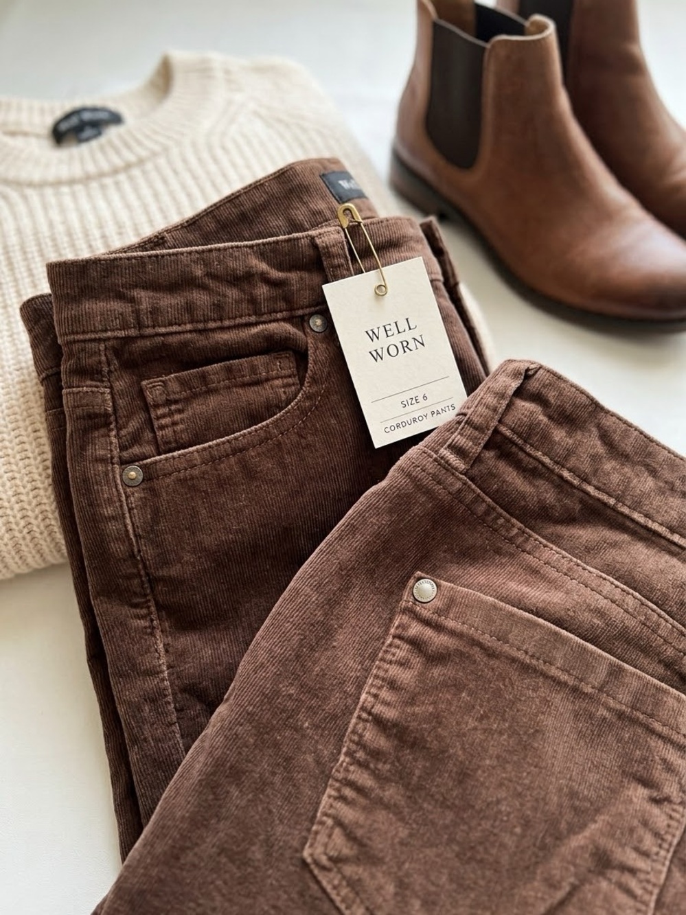 Well Worn High-Rise Corduroy Jeans in Brown